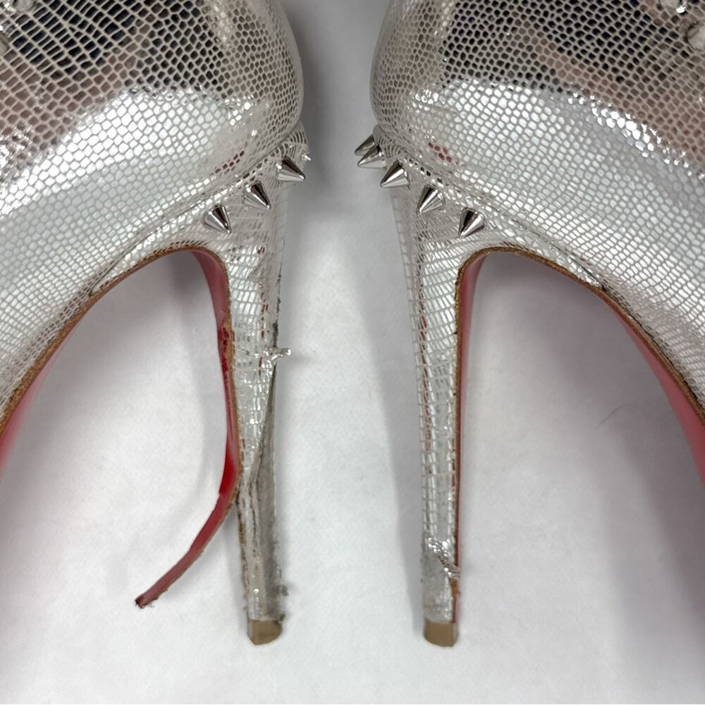 Christian Louboutin Anjalina 100 Spike Stud Trim Chrome Pointed Toe Pumps Heels - Picture 7 of 13